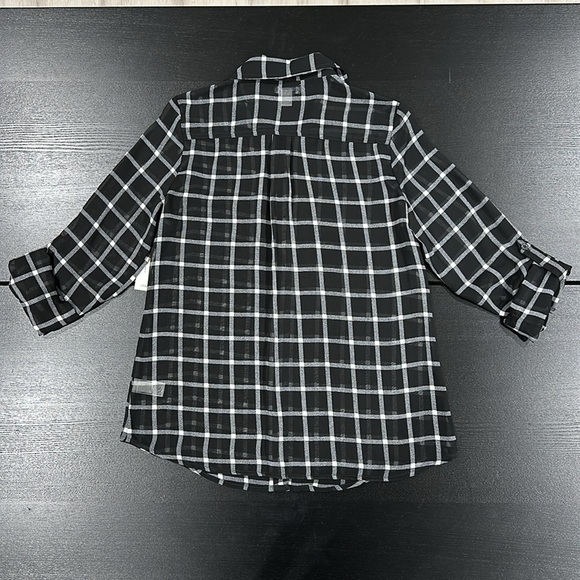 Old Navy Sheer Plaid Long Sleeve Button Up Collar Top - S - Picture 3 of 7